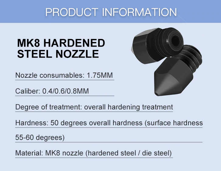 0.8mm MK8 HARDENED STEEL NOZZLE